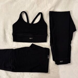 SET ACTIVE black top shorts and leggings set size S